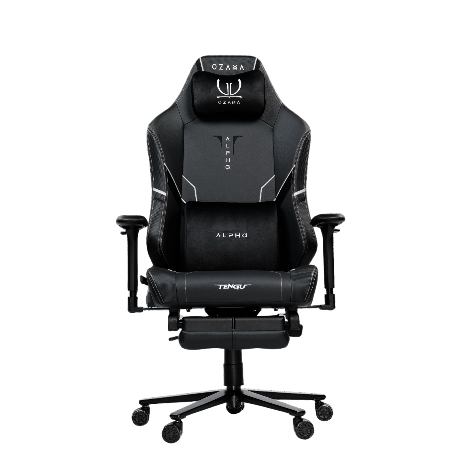 เก้าอี้เกมมิ่ง OZAMA ภายใต้แบรนด์ TENGUGAMINGGEARS รุ่น ALPHA TITAN (CH-APT-L-BKF) สีดำ เบาะหนัง มีที่พักเท้า